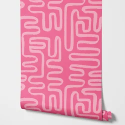 Pink Abstract Peel & Stick Wallpaper, Colorful Boho Wallpaper For Bathroom Wall Decor.Self-adhesive Or Tradition Un-paste Papers