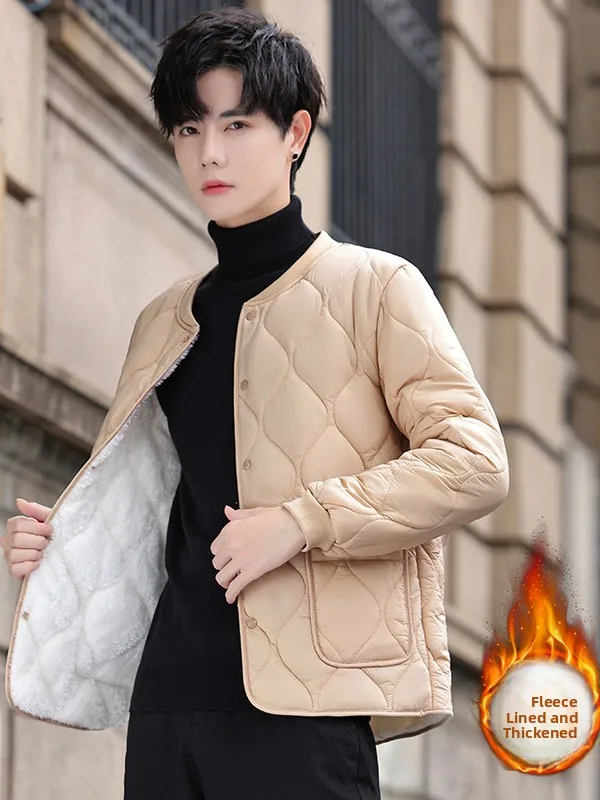 

Men's Winter Thickened Fleece Lined down Cotton Jacket Standard Fit Business Gentleman Casual Long Sleeve Warm Coat Inner Liner