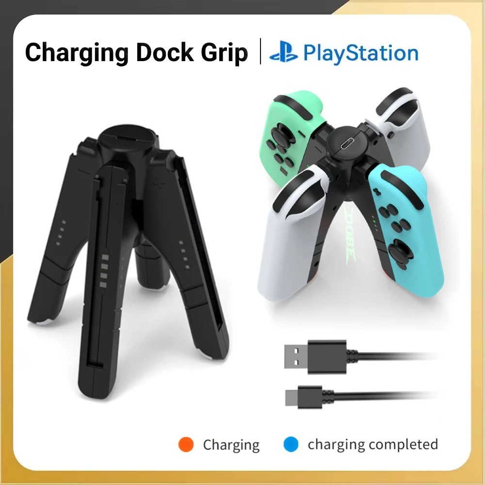 4 in 1 Joycon Charger Grip with Type-C Port LED Indicator Gaming Accessories for Switch/Switch OLED Handle Charging Dock Station