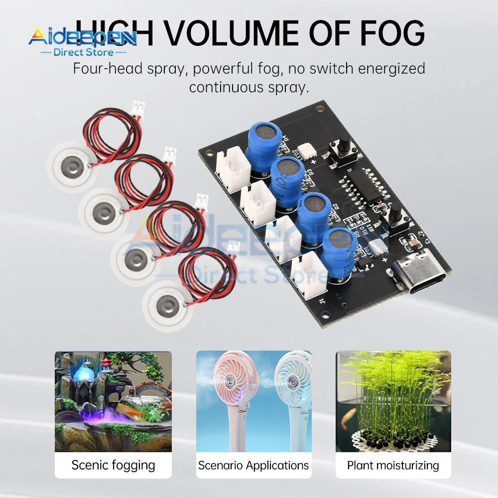 Type-C USB 5V Mini Humidifier DIY Kits Mist Maker and Driver Circuit Board 4 Fogger Atomization Film Atomizer Sheet Oscillating