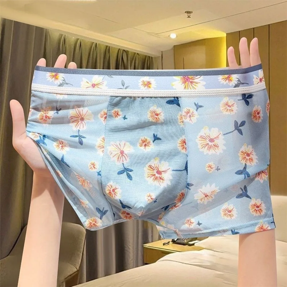 

Breathable Ice Silk Men Underwear Transparent Lingerie See Through Underwear Ultra Thin Summer Mesh Boxer Shorts Casual Wear