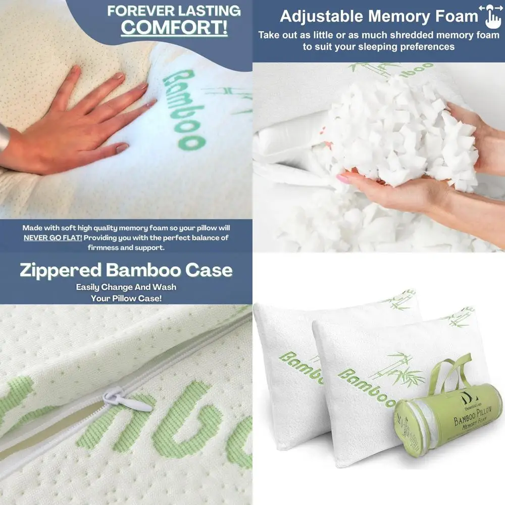 

Набор из 2 подушек King Size с эффектом памяти и бамбуковым наполнителем – регулируемые, прохладные и дышащие, с чехлом на молнии из вискозы, для снятия боли в шее, идеально подходят для