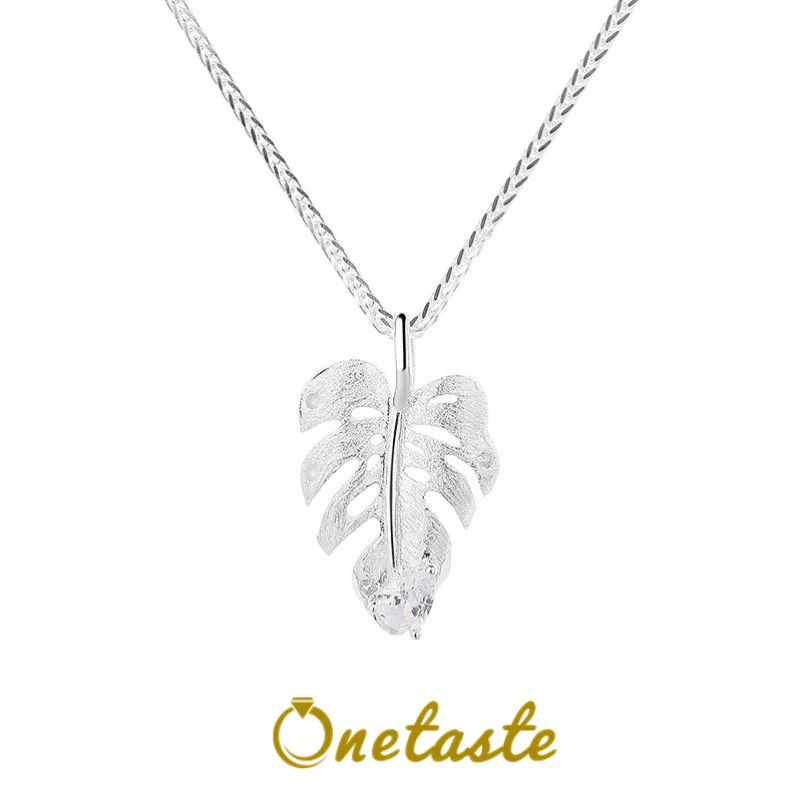 

925 Sterling Silver Brushed Hollow Leaf Pendant Necklace For Women Cubic ZirconiaSimple Dainty Trendy Chokers Necklaces Gift