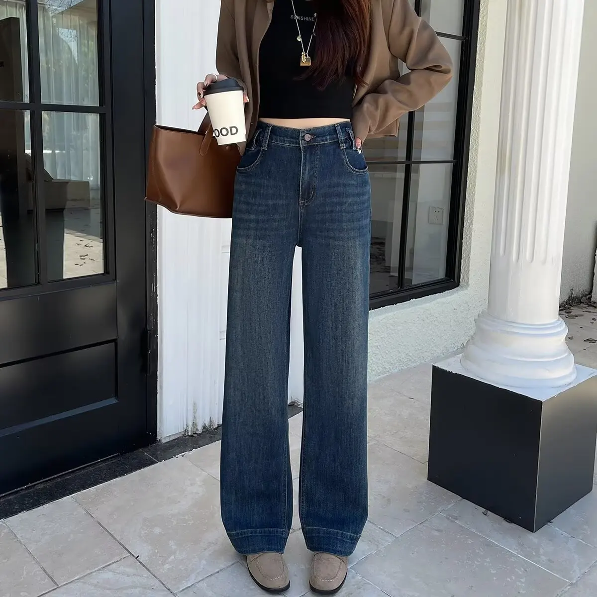 2026 Spring Autumn Plus Size Straight Jeans High Waist Elastic Waist Slim Versatile Casual Pants Curvy Ladies 8660 view 4