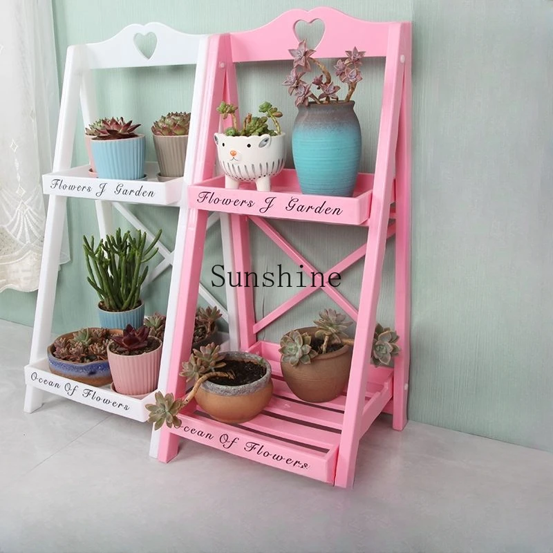 Folding flower stand multi-layer trapezoidal floor-to-ceiling balcony living room succulent shelf