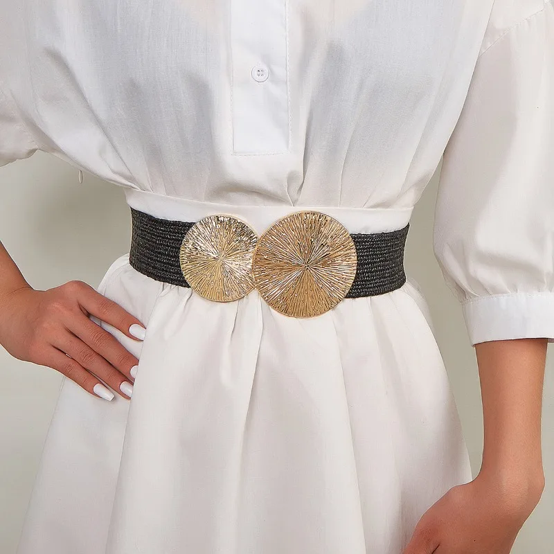 2024 New Grass Woven Elastic Belt Women's Fashion with Decorative Trend Waist Seal