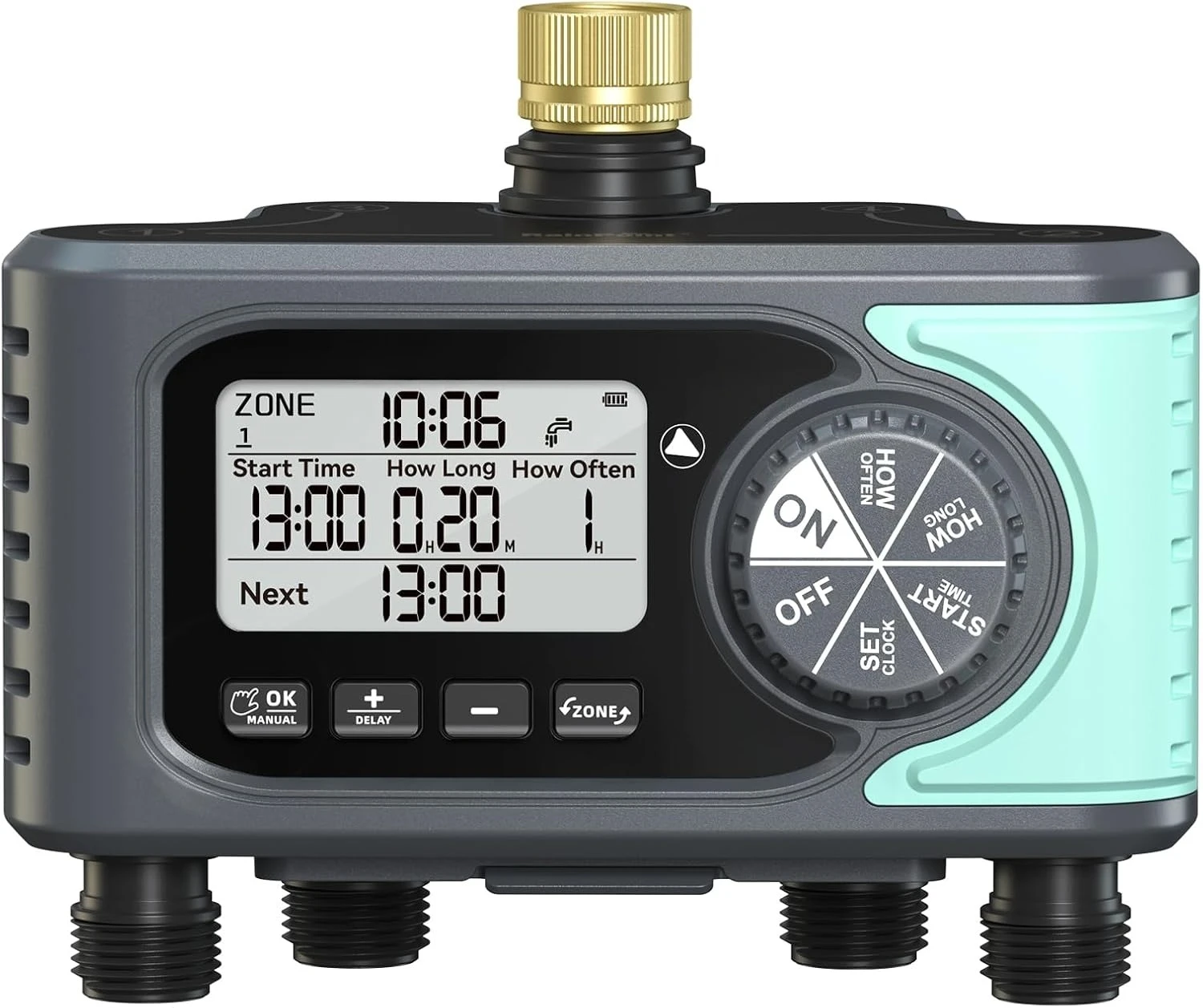 Sprinkler Timer, 4 Outlets Hose Timer with Brass Inlet with Rain Delay/Manual/Automatic Controller System