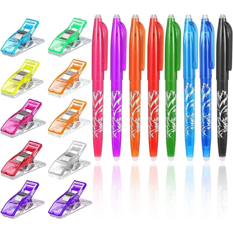 

For Marking Quilting Sewing Dressmaking- 8Pcs Heat Erasable For Fabric Pens With 10Pcs Sewing Clips