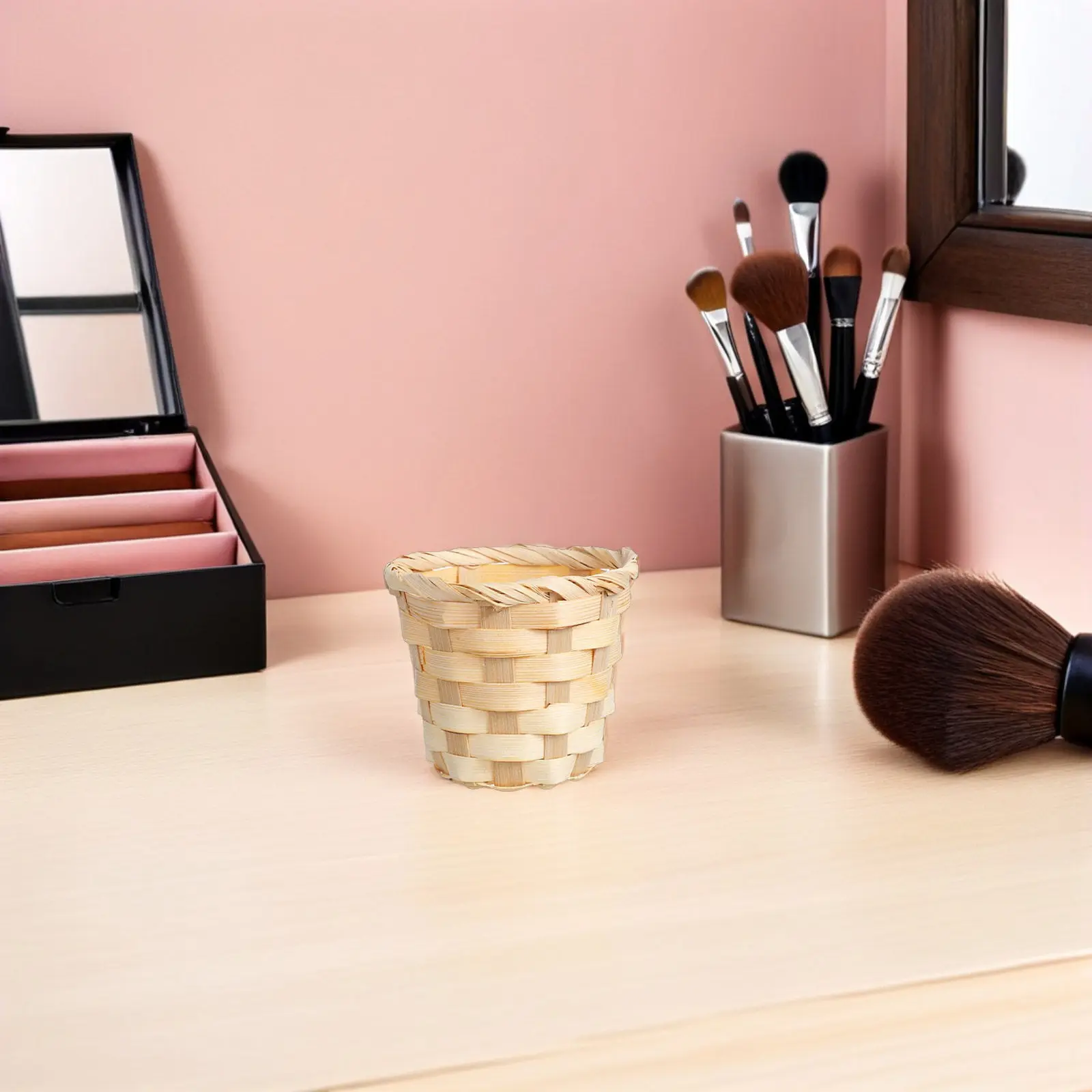 15Pcs Mini Bamboo Woven Storage Basket Pen Holder Desktop Organizer Small Handwoven Basket for Home Office Party Craft Decor