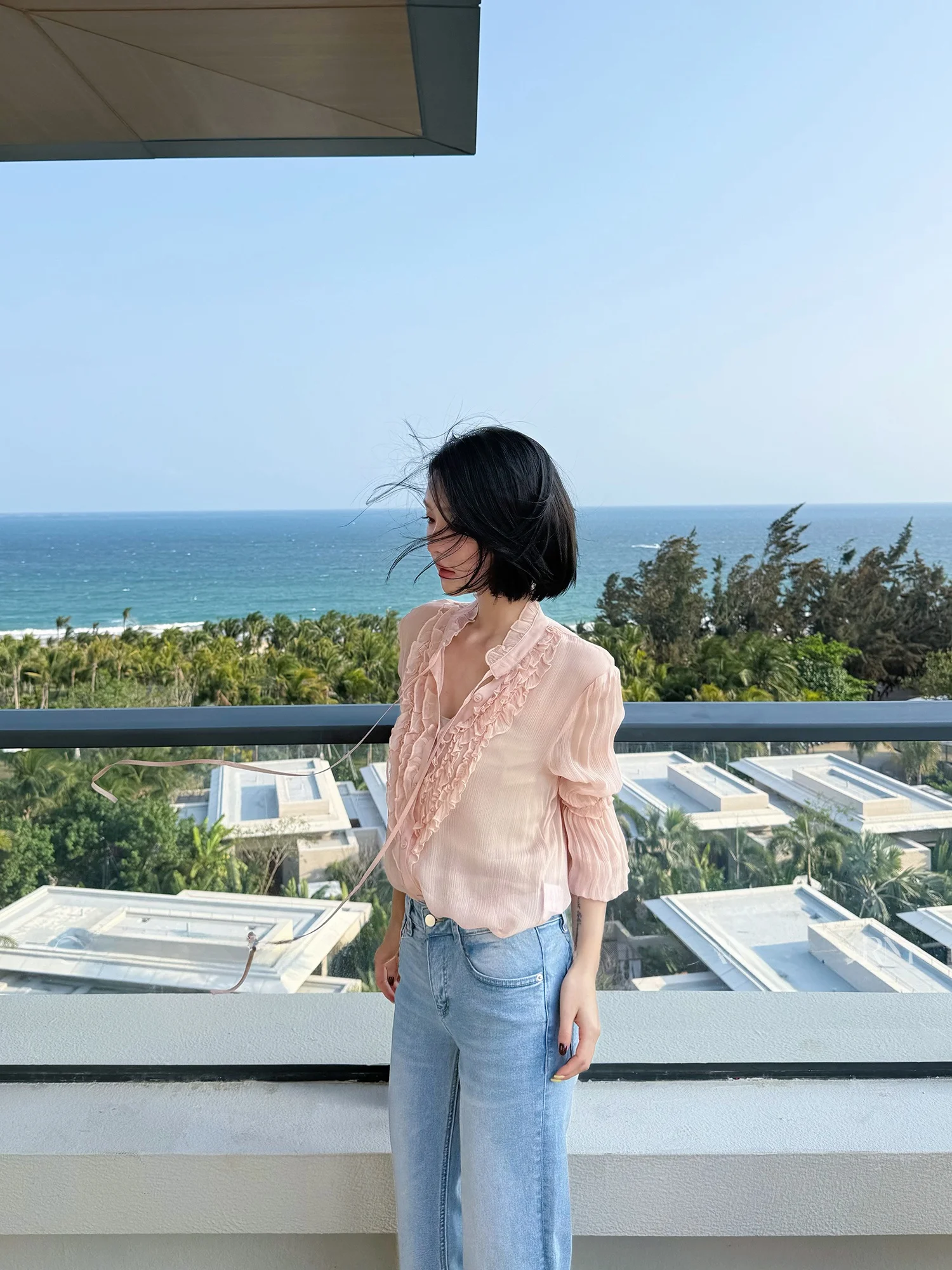 

FORNIYOYO Sweet Sle Long Sve Chiffon irt Thin Aosphere Sense Lace Trim Bell Sve Women's Casual Breathable irt