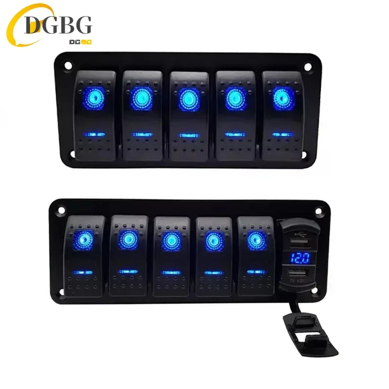 

3/4/5 Gang ON Off Rocker Switch Panel with 4.2A Dual USB Charger Socket LED Digital Voltmeter Car Marine Boat LED Switch Panel