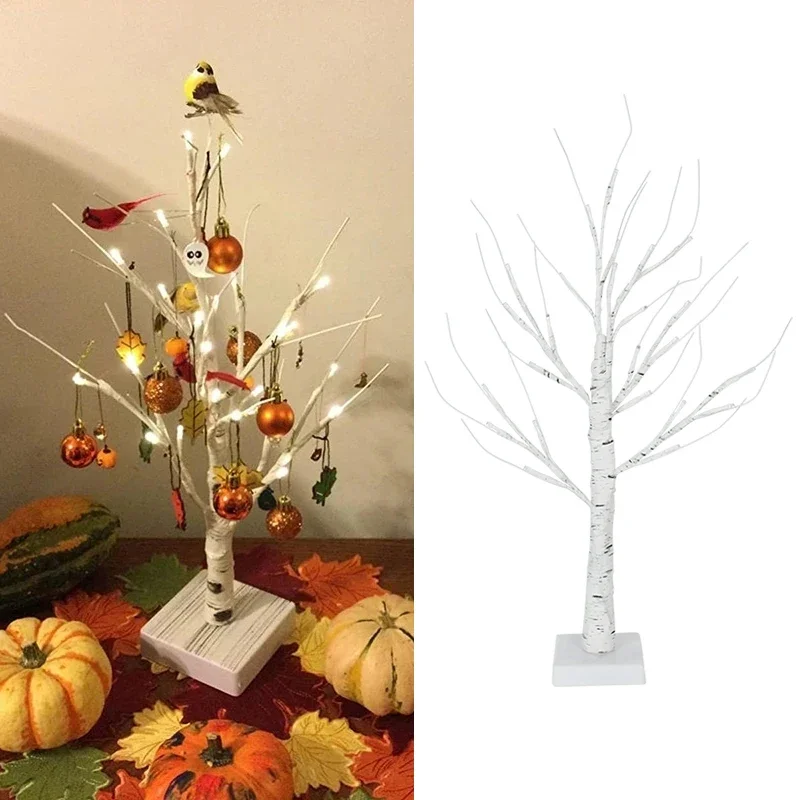 Birch Tree Led Light Pumkin Hanging Ornaments Halloween Party Desktop Decoration for Home Christmas Halloween Kids Gift Lamp