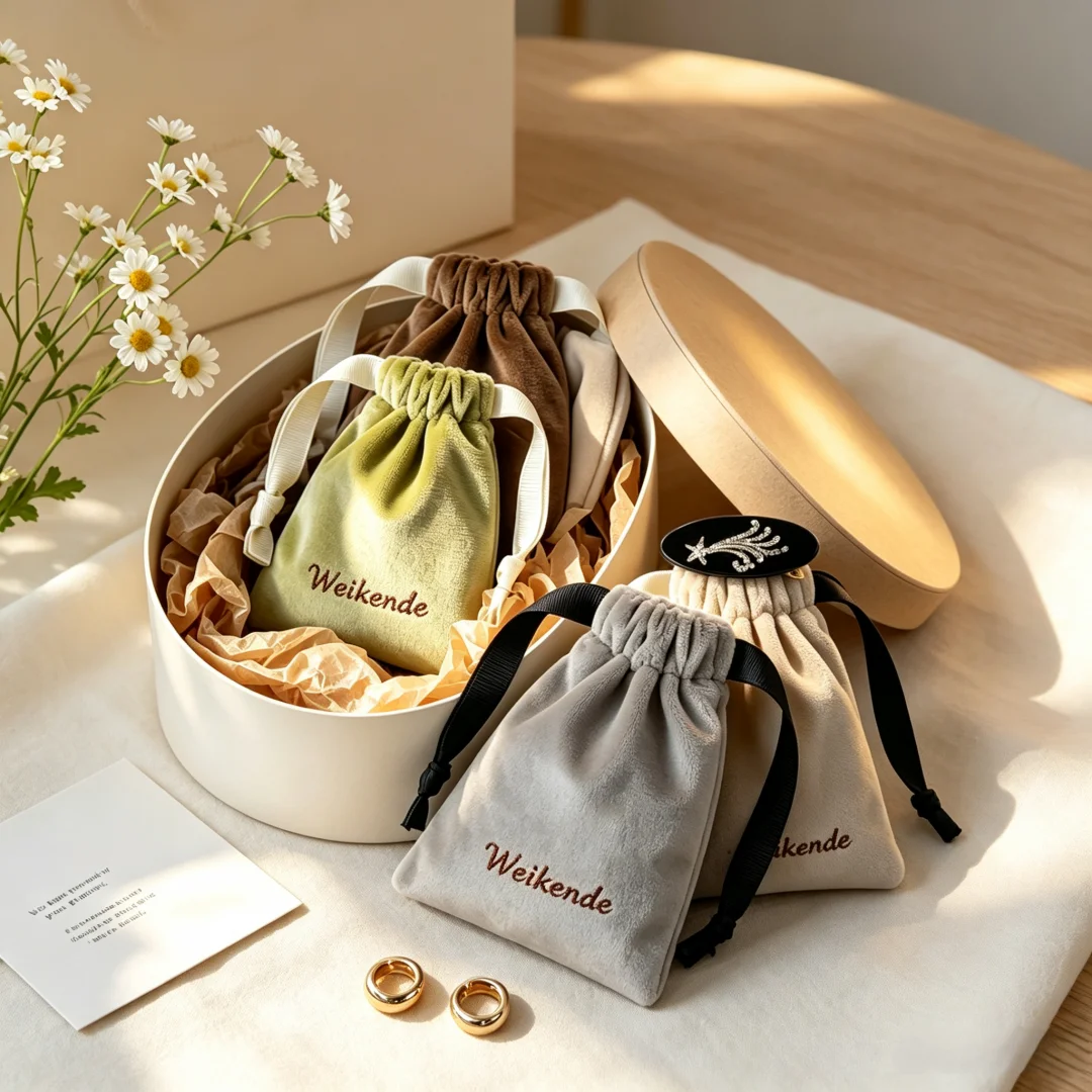 50Pcs Personalized Logo Velvet Drawstring Pouches Multi-size Jewelry Packaging Sachet for Jewelry Storage Display&Festival Gifts