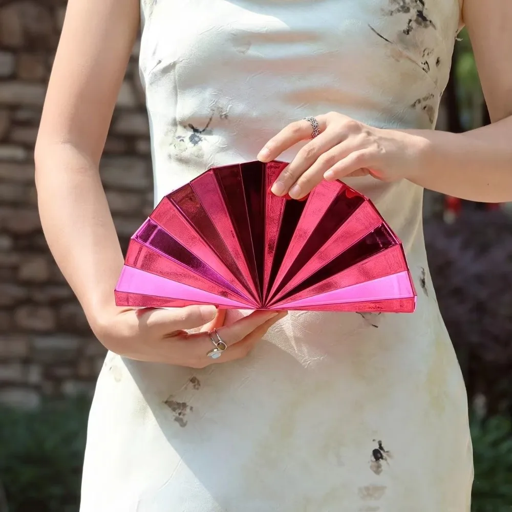 Bolso de mano de diseño de lujo a la moda, bolso de hombro con forma de abanico dorado para noche de boda, bolso de mujer, bolso de fiesta, bolso de regalo