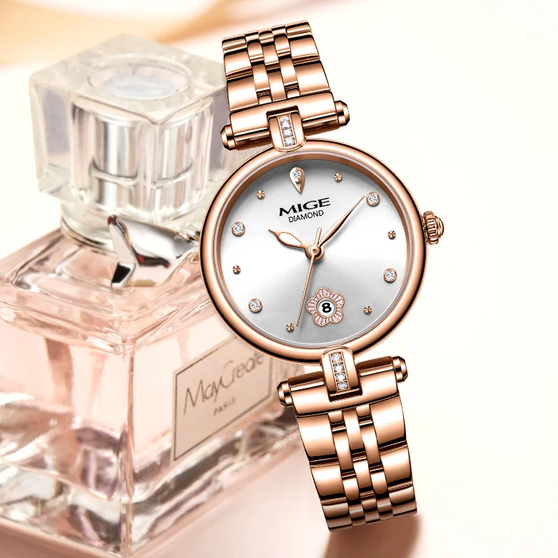 MIGE oryginalny zegarek kwarcowy Miyota damski wodoodporny damski zegarek na rękę moda diamentowy świecący wodoodporny zegarek dla kobiet prezent
