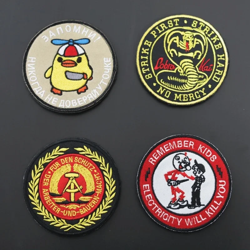 DDR East German Circular Tactical Snake Morale Badge Russian Sky Military Armband Patch Electricity Will Kill You Patch Stickers