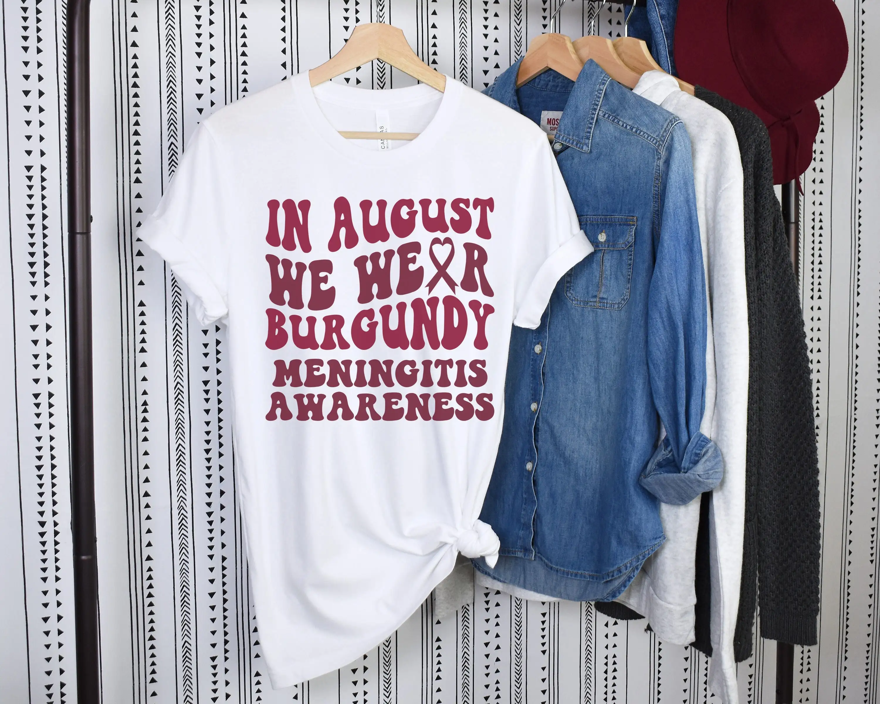 Meningitis Awareness T Shirt Fight Walk Burgundy Ribbon Matching Family Support Squad In August We Wear