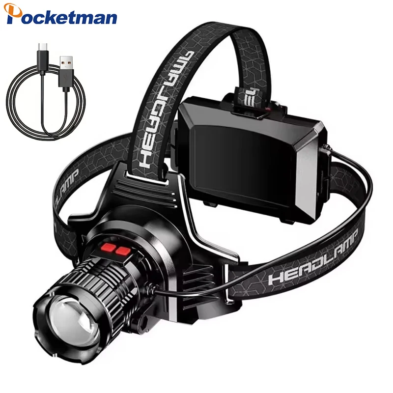 

Super Bright LED Headlamp USB Rechargeable Headlight with 90 Degrees Adjustable Lamp Head Power Bank Function Waterproof