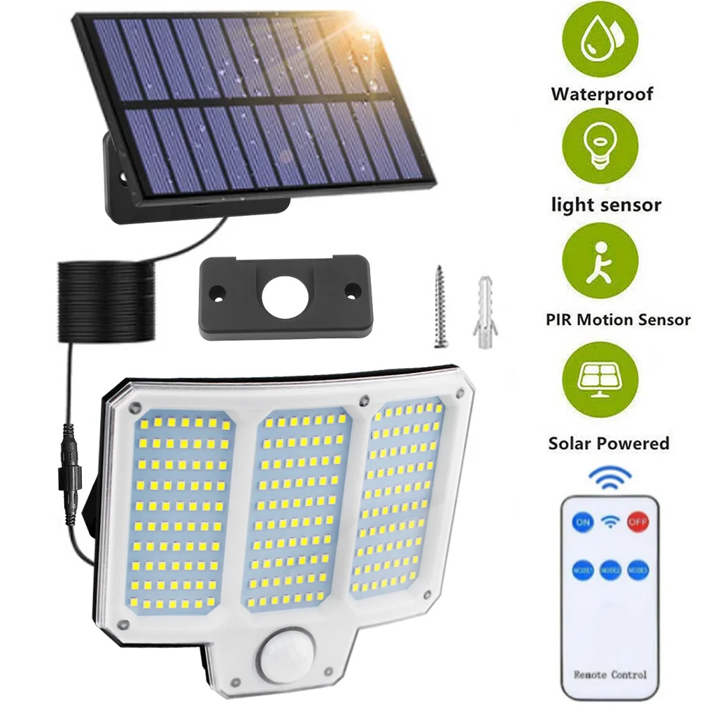 

Outdoor Solar Lamp 210 LED Solar Light with Remote, 3 Modes Waterproof Motion Sensor Solar Wall Lamp for Garden Indoor Decor