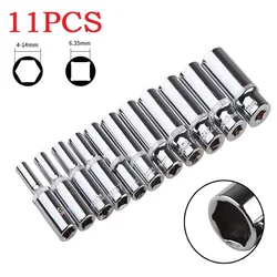 11PCS Socket Set Deep Sockets Wrench Head Deep Sockets 4-14mm Deep Socket Adapter 1/4inch Hex Socket Wrench Heads Ratchet Tool