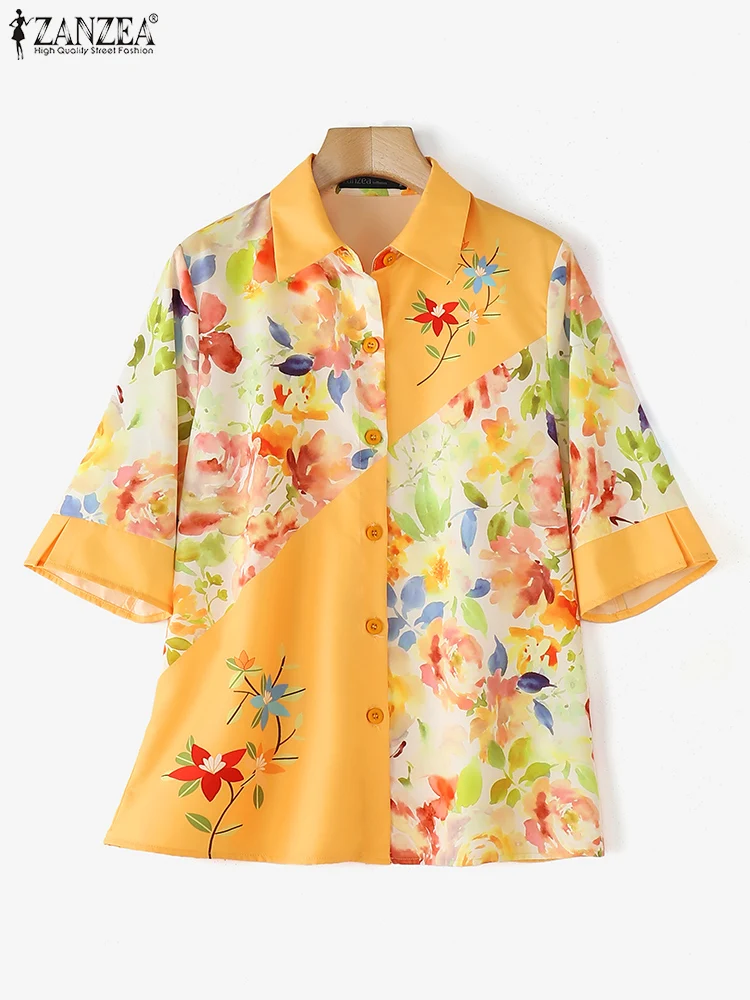 

ZANZEA Summer Beach Cardigans Floral Printed Shirts Women Tops Lapel Neck Elegant Half Sleeve Tunics 2025 Casual Loose Blusas