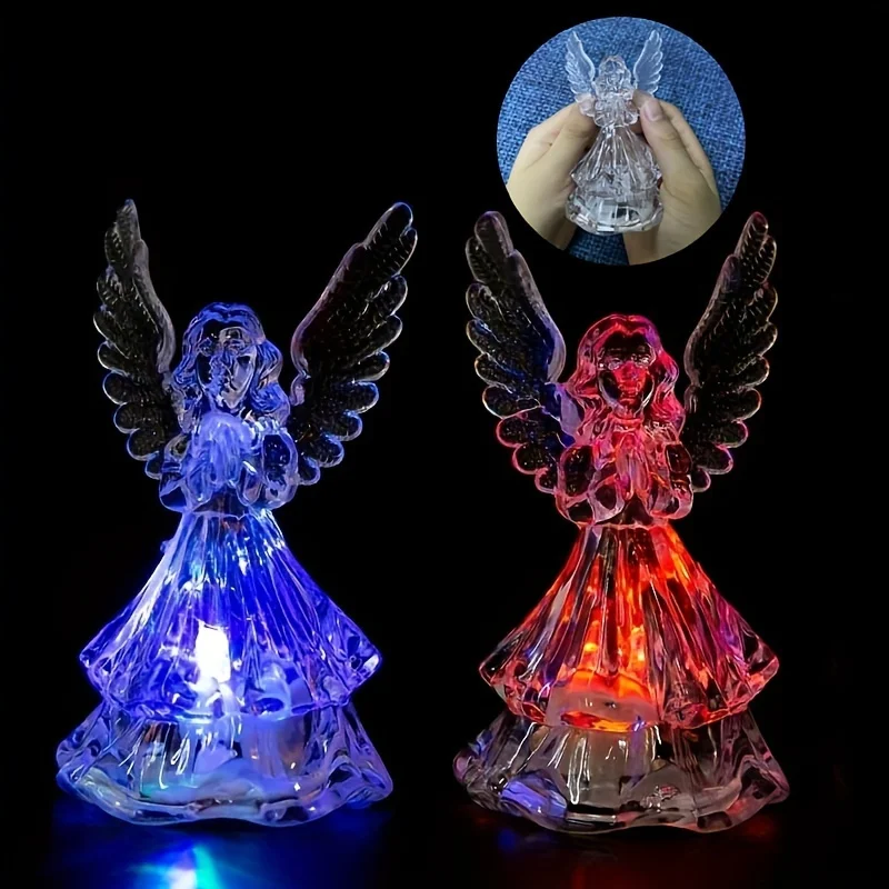 1pc Christmas Glowing Gift Birthday Gift Colorful Glowing Acrylic Imitation Crystal Little Night Lamp Wishing Angel Sculpture