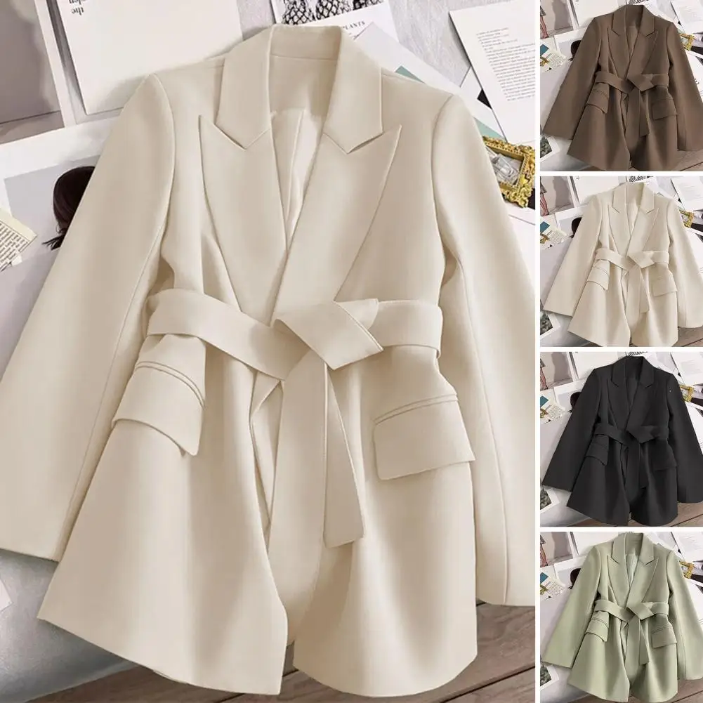 Women Suit Coat Elegant Women's Business Suit Coat with Belted Waist Slim Fit Formal Office Style with Long Sleeve for Women