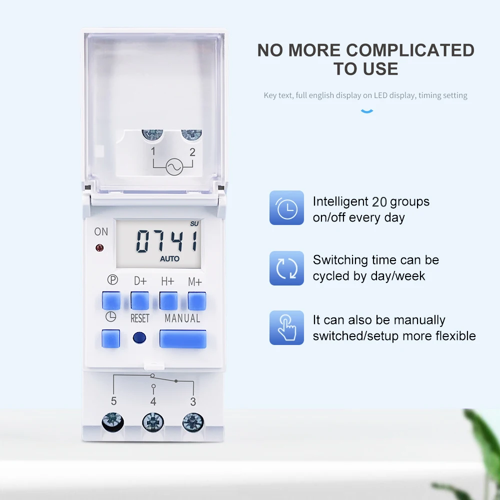 New Weekly Programmable Digital Time Switch THC15A-E High endurance 220VAC 110VAC Din Rail Timer Relay Not equipped AAA battery