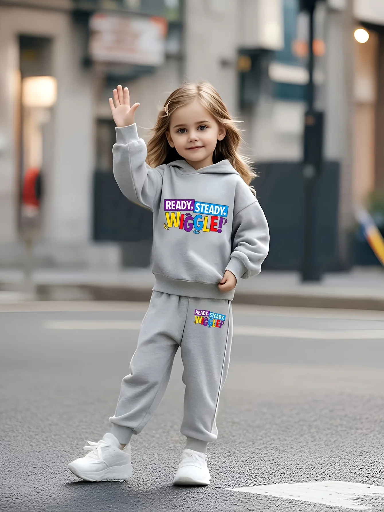 Ensemble de 2 sweat-shirts à capuche pour enfants, imprimé thématique ludique READY STEADY WIGGLE, sweat-shirt et pantalon de survêtement décontractés et confortables à capuche