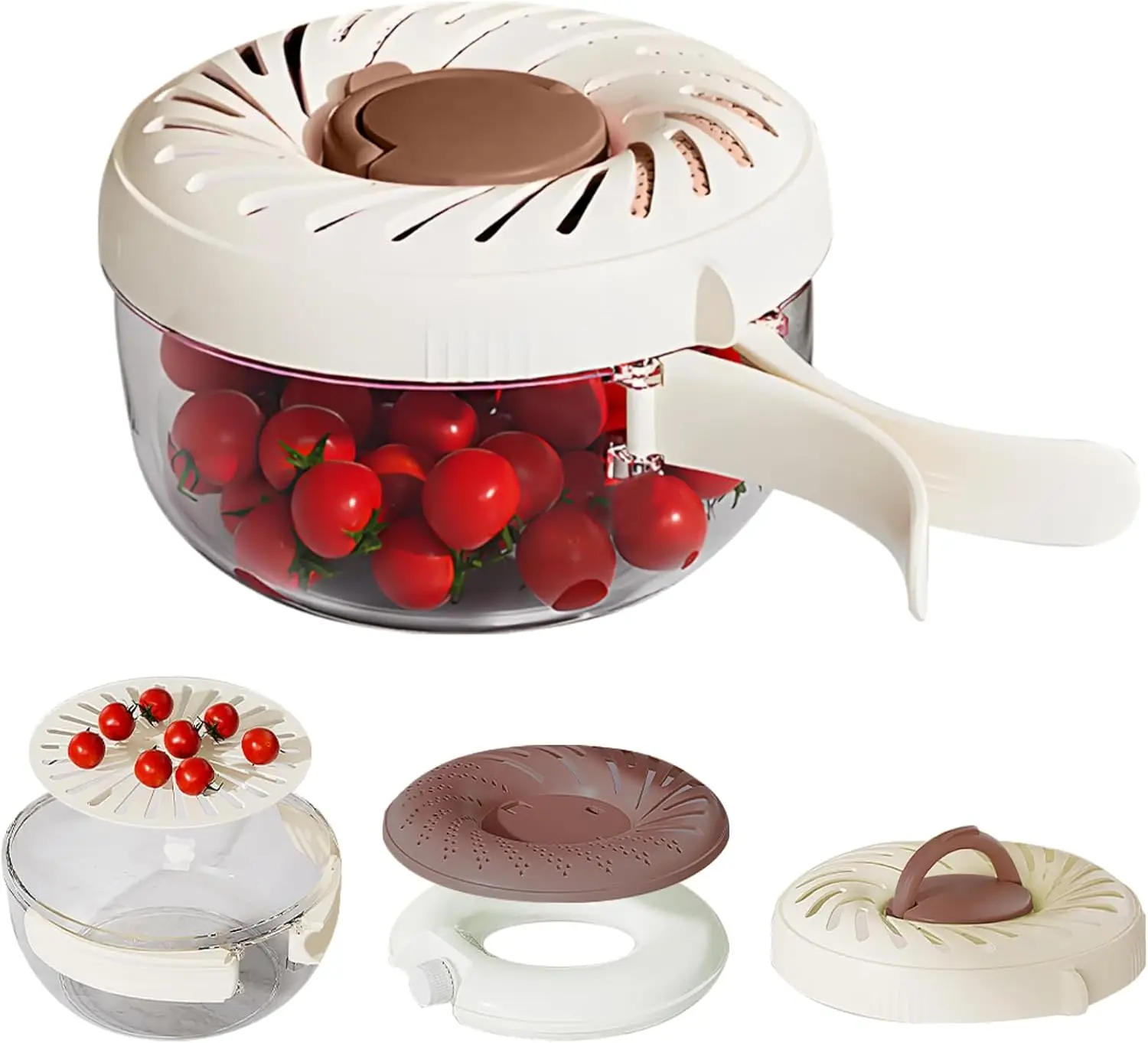 Cuenco grande para lavar frutas con colador, escurridor multiusos 3 en 1 con tapa y caja de hielo, colador de frutas con mango plegable, Fr