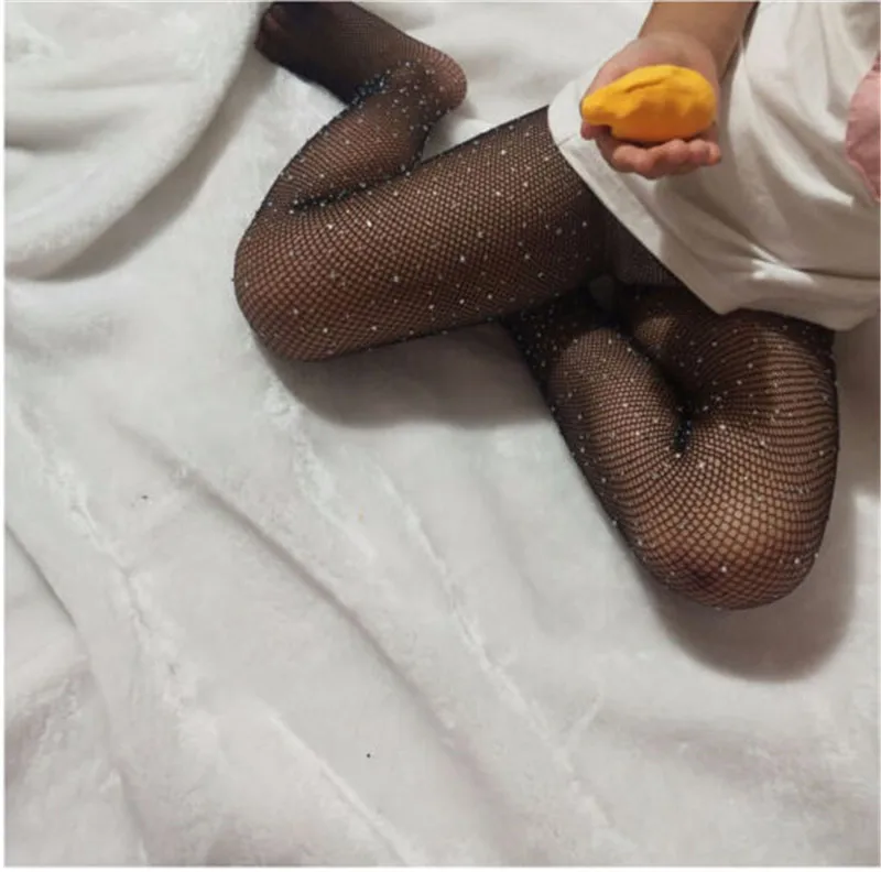 طفلة حجر الراين بسط أسفل السراويل شبكة صيد السمك الساطع الماس جوارب طويلة لباردة البرية قيعان الجوارب الأميرة الاطفال طماق #4