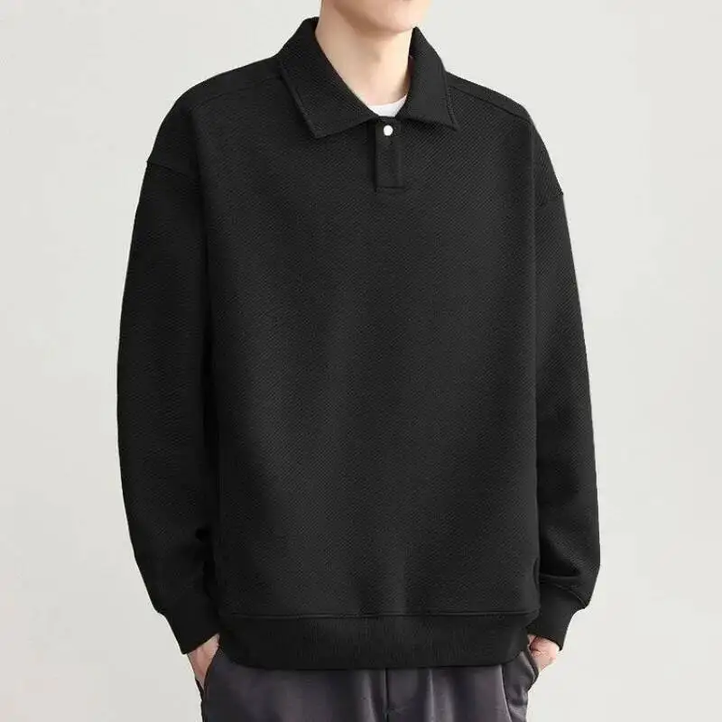 

Japan Style Vintage Spring New Lapel Polo Shirts Men Solid Button Patchwork Casual Versatile Fashion Simple Long Sleeve Tops