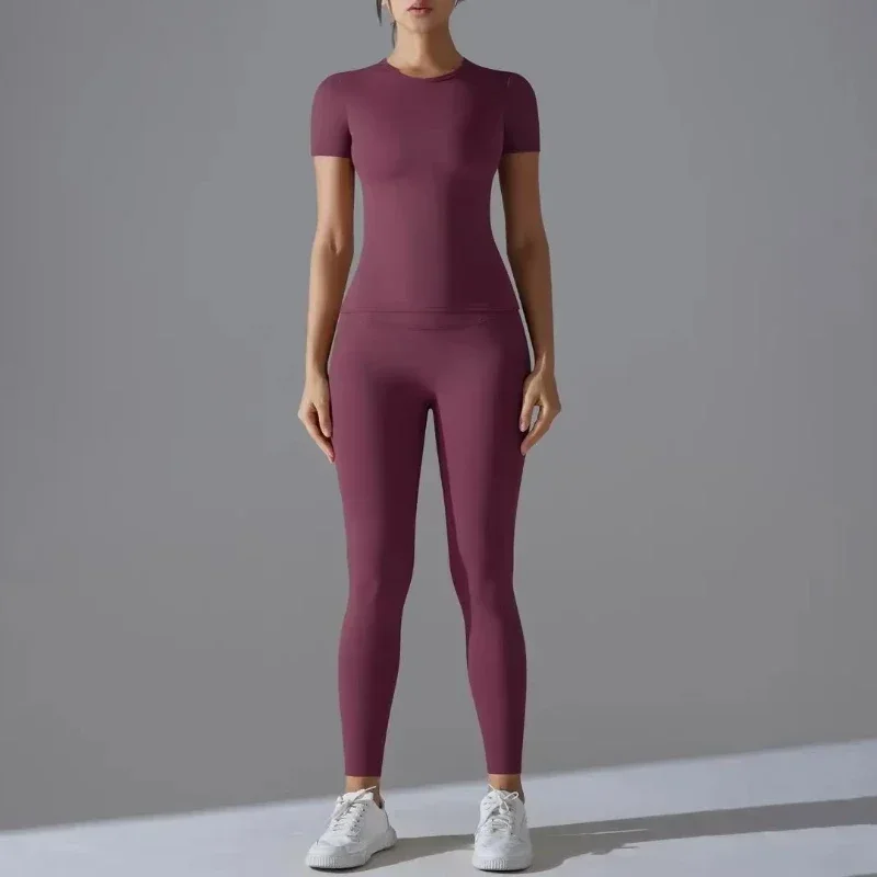 

MIML Women's High-Waist Yoga Shorts Sleeve Sexy Breathable Stretchy Fitness Long Pants Sportswear Set Two-Piece Workout Outfit