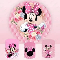 Minnie Mouse Round Backdrop Girls Birthday Party Baby Shower Photography Background Cute Pink Circle Decoration Booth Prop