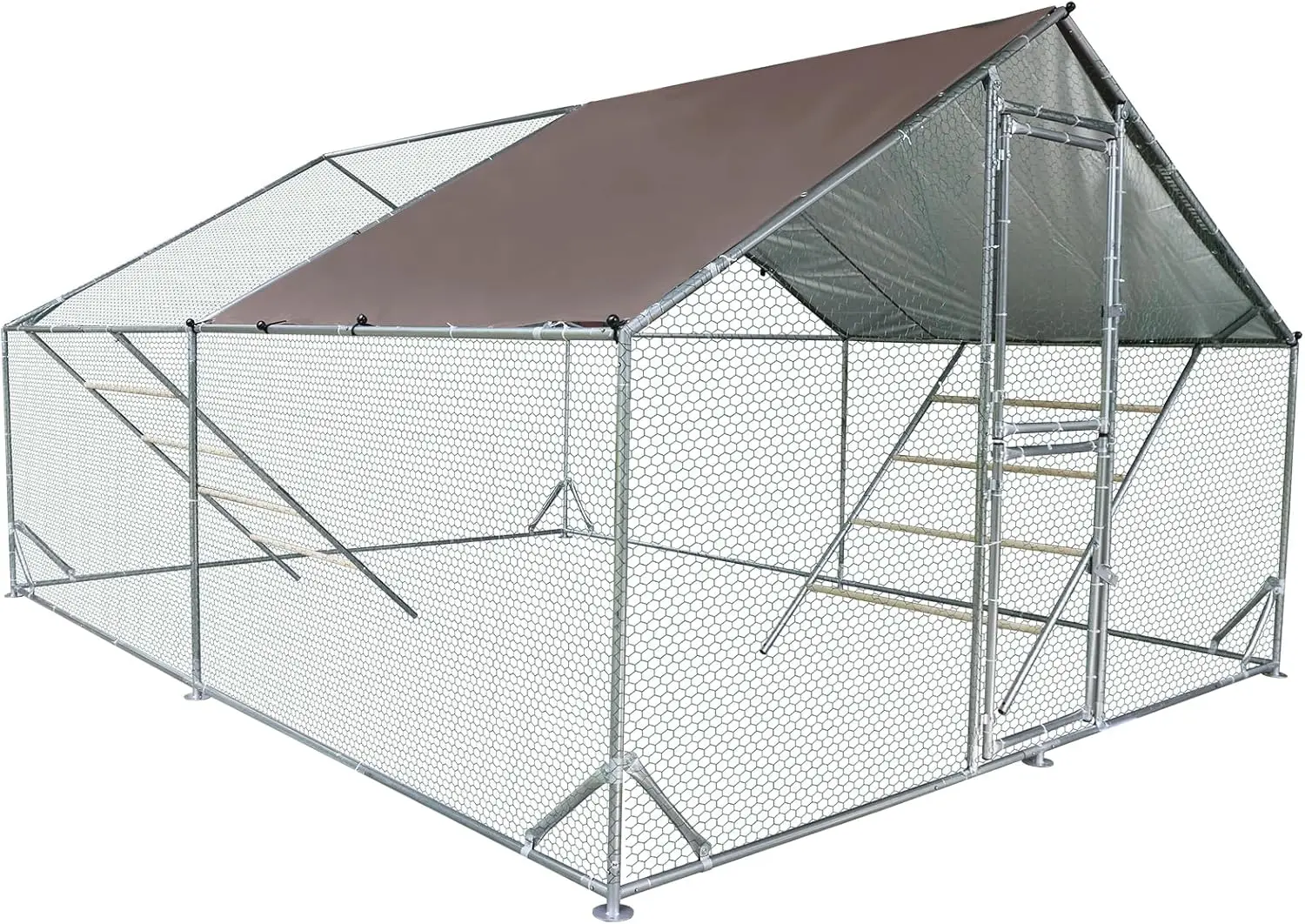 

Large Metal Chicken Coop Run Chicken Pen with Ramp, Waterproof Tarp Cover, Outdoor Poultry Enclosure for Chickens, Ducks, Rabbit