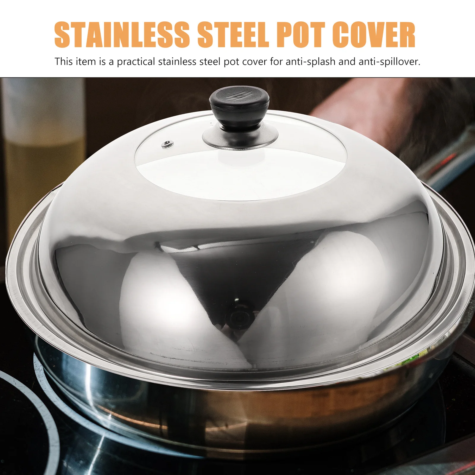 

Stainless Steel Cooking Pot Lid 38cm Large Cover Anti Oil Splash Thicken Lid Kitchen Gadget for Wok Frying Pan