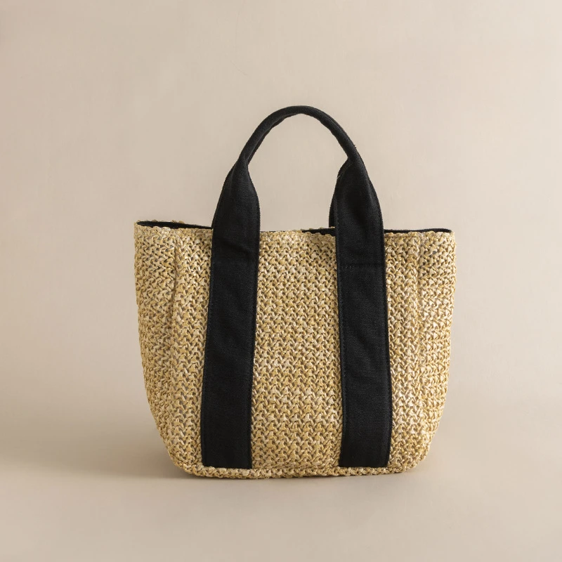 Raffia Grass Straw Woven Bag Canvas Handle Beach Bag Portable Tote Bag Recyclable Handbags