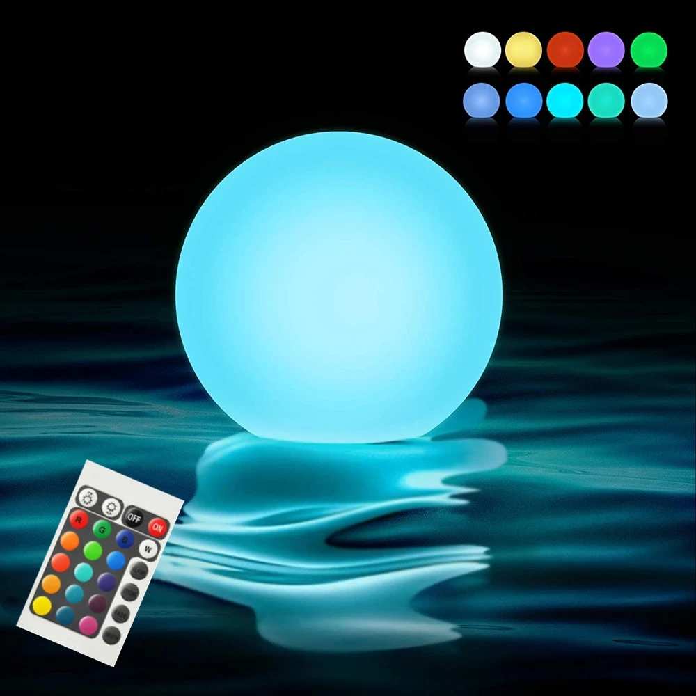 16 Color Floating Pool Lights Changing RGB LED Ball Lights IP67 Waterproof 20cm 15cm 12cm 8cm Hot Tub Night Lights Pool Toys
