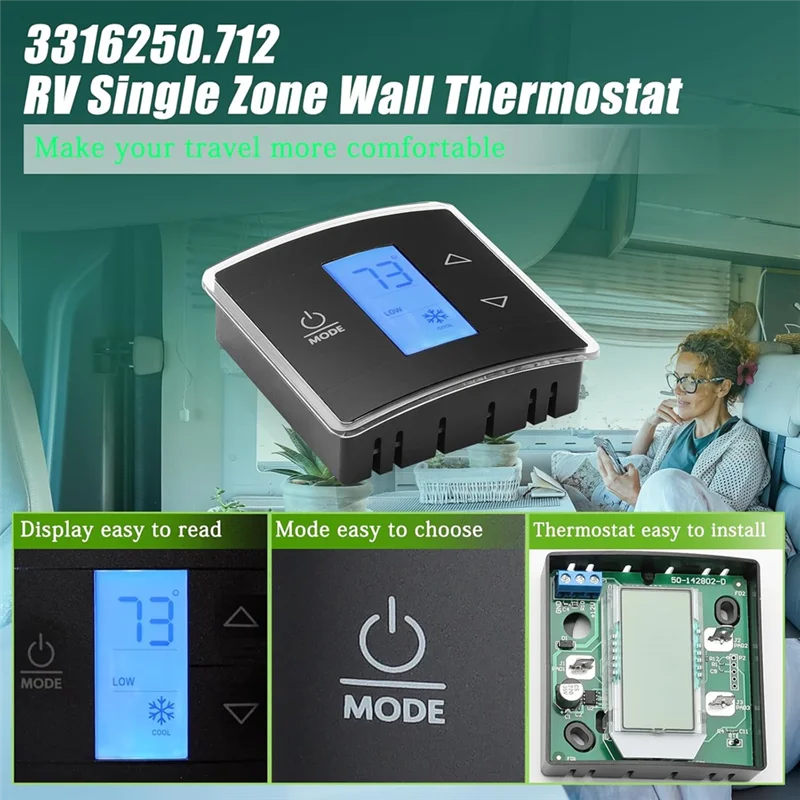 ABMI-3316250.712 RV Single Zone Wall Thermostat For Dometic RV/Camper Conditioners W/Digital Temperature Display