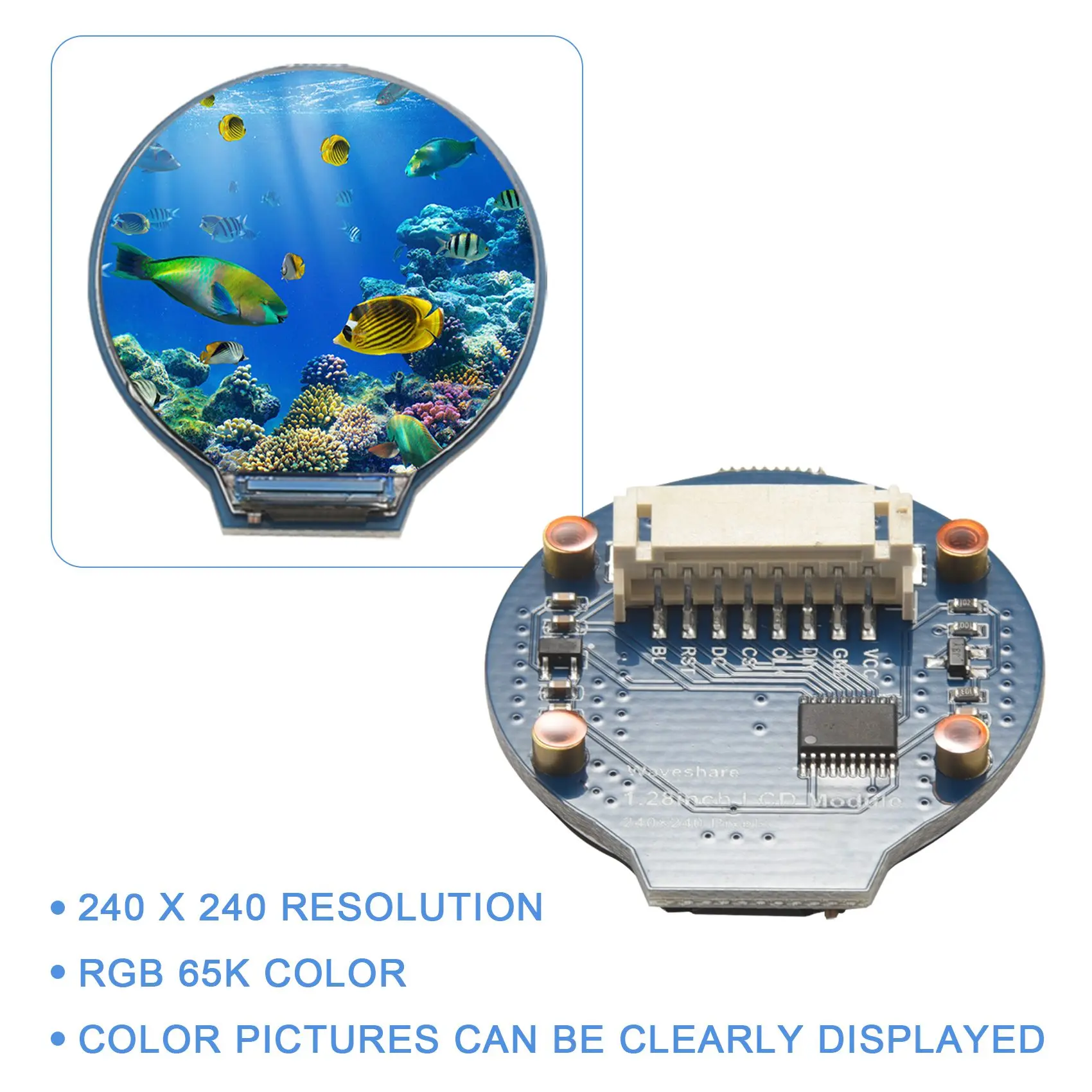 Écran LCD rond avec prise en charge des documents Raspberry, GC9A01, communication éventuelles I, RVB, 65K, technologie, 1.28 pouces