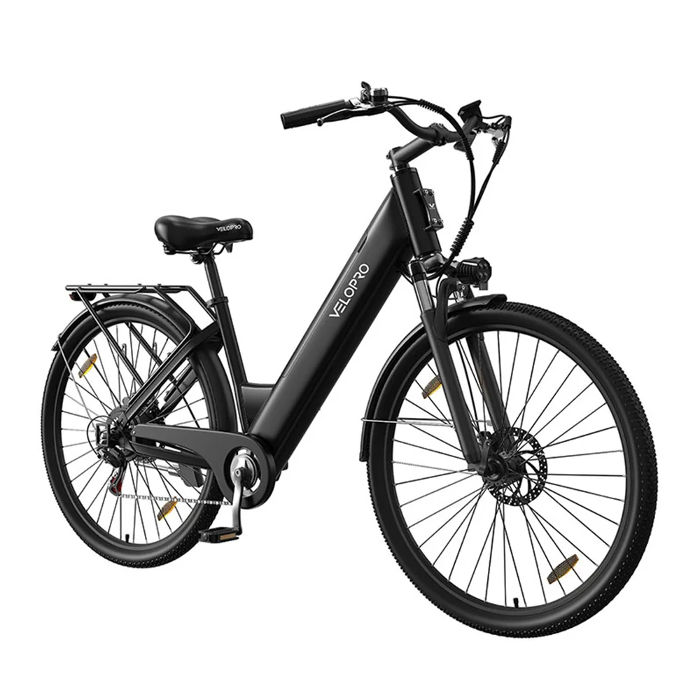Velopro C1 Elektrische Fiets 250W 36V 13Ah 27.5*1.95" Step-through Volwassen Stadsfiets met Achterdrager LCD Kleurendisplay Snelheidssensor Mechanische Schijfrem 7 Versnellingen 25km/u