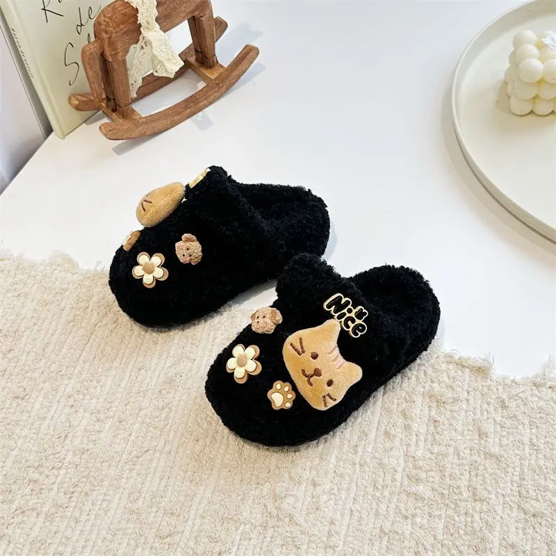 

Теплые плюшевые зимние детские тапочки с милым рисунком, уличная хлопковая обувь для девочек, домашние детские тапочки
