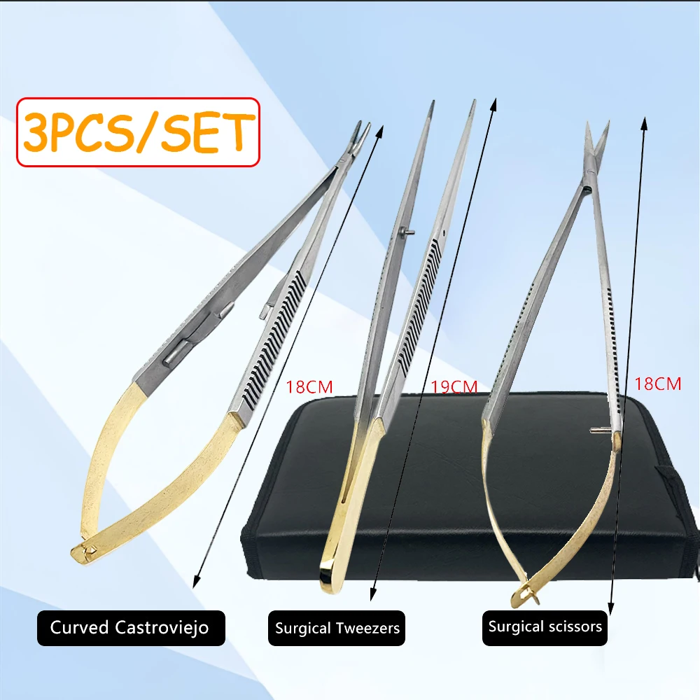 

Castroviejo Needle Holder Scissors Forceps 3 Piece Dental Kit 18cm for Orthodontic Implant and Oral Surgery Instruments