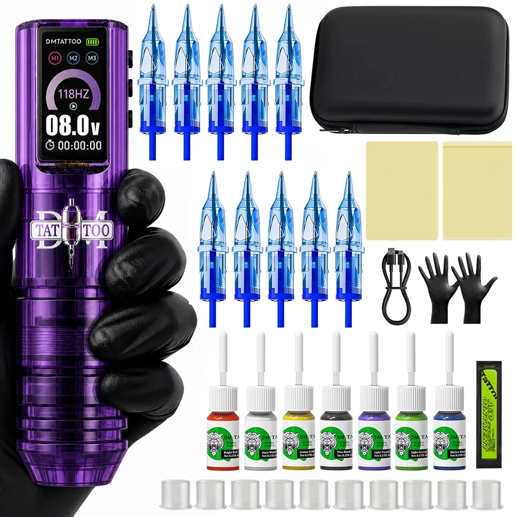 DM kit de stylo de tatouage léger pour maquillage permanent kit de machine à tatouer alimentation sans fil pour tatouage