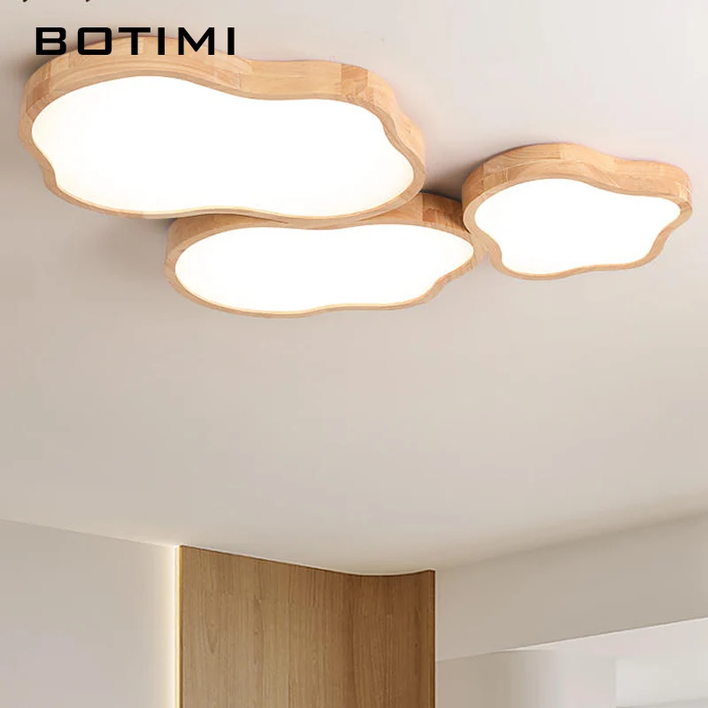 BOTIMI Natural Wood LED Ceiling Lights For Living Room Designer Wooden Surface Mounted Bedroom Lighting Modern Rooms Lamp