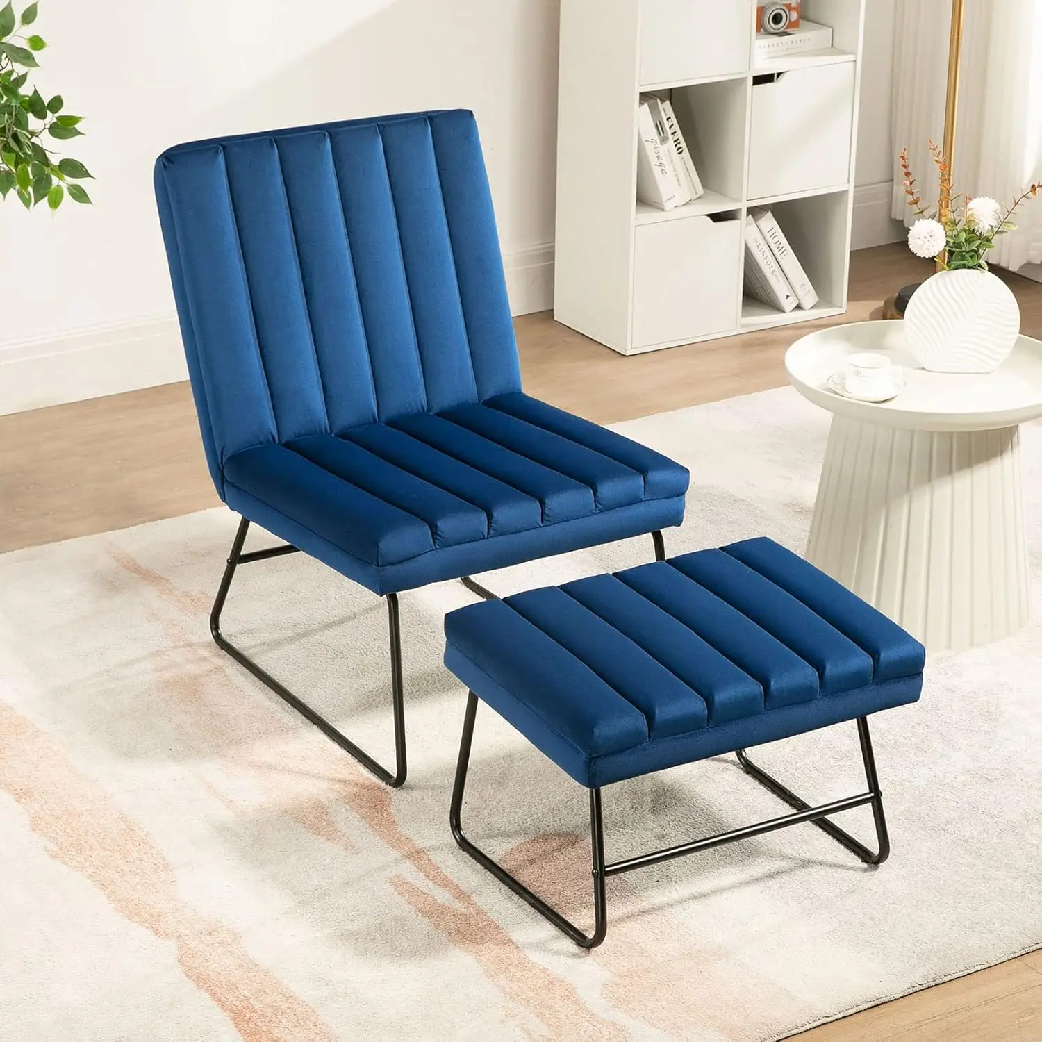 

Accent chair, adjustable backrest leisure chair, indoor armless leisure chair, soft velvet side chair with footstool