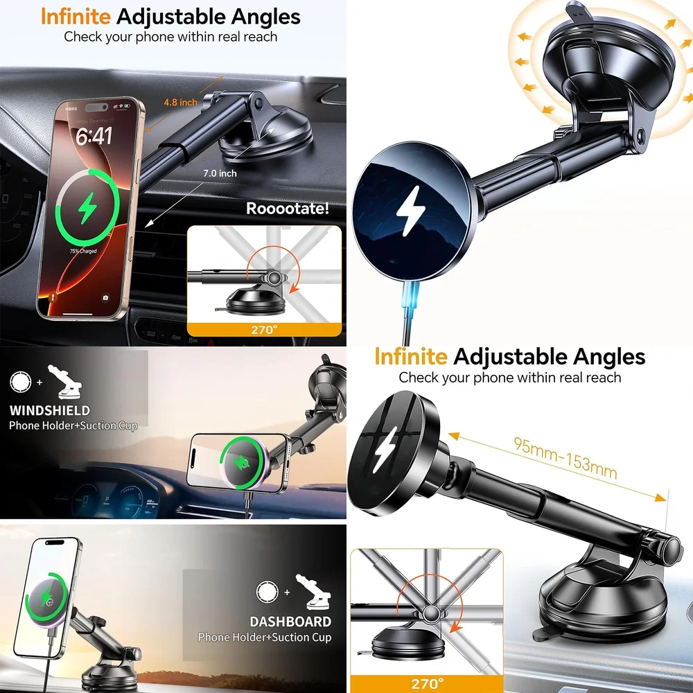 New Chargers Adapters Trend Magnetic Wireless Car Charger Windshield Car Mount Phone Holder Consumer Electronics Accessories
