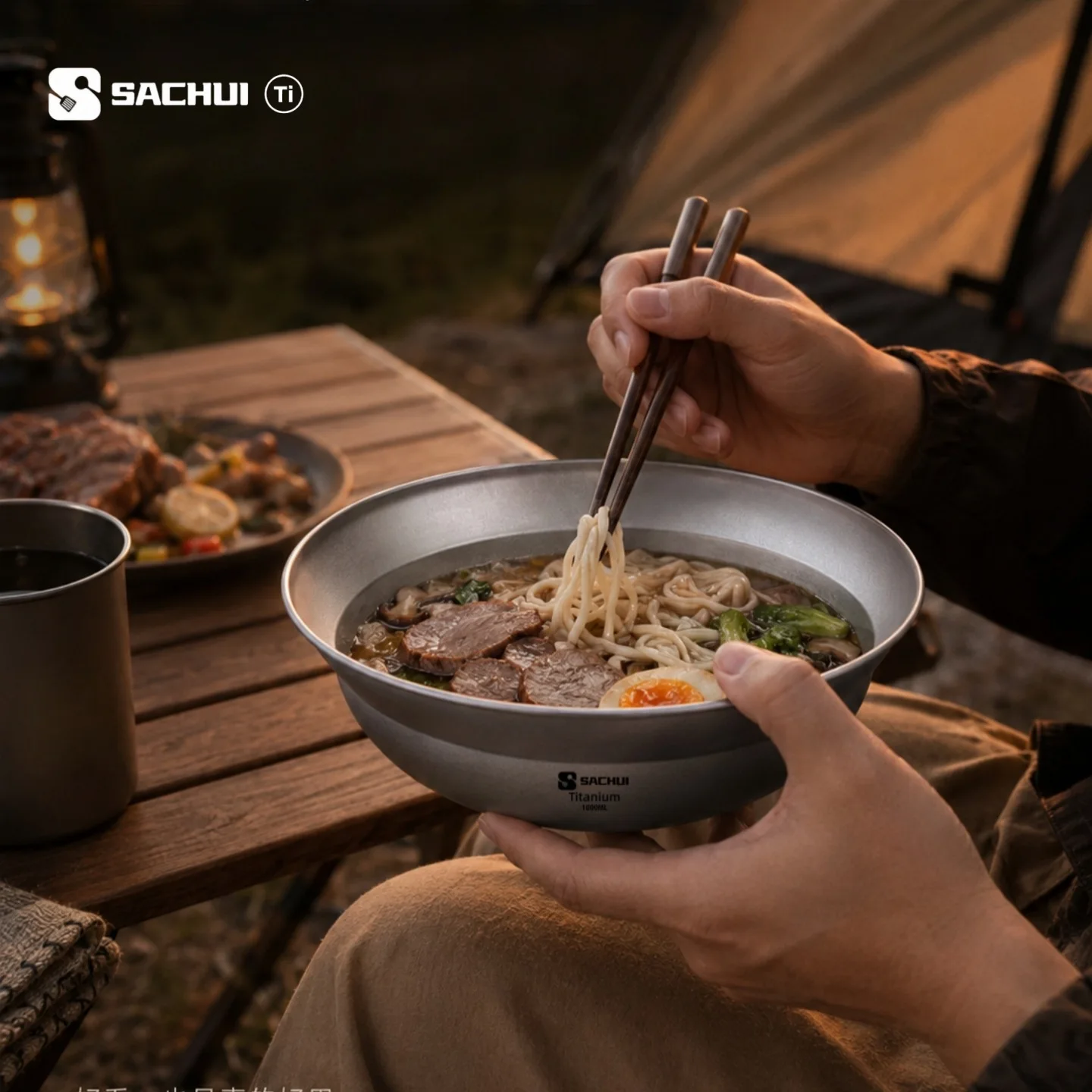 Image of Reines Titan Camping-Geschirr: Große Schüssel, Teller, Besteck für Outdoor, Wandern, Reisen – Ultraleichte, tragbare Salatschalen und Lamian-Tischware