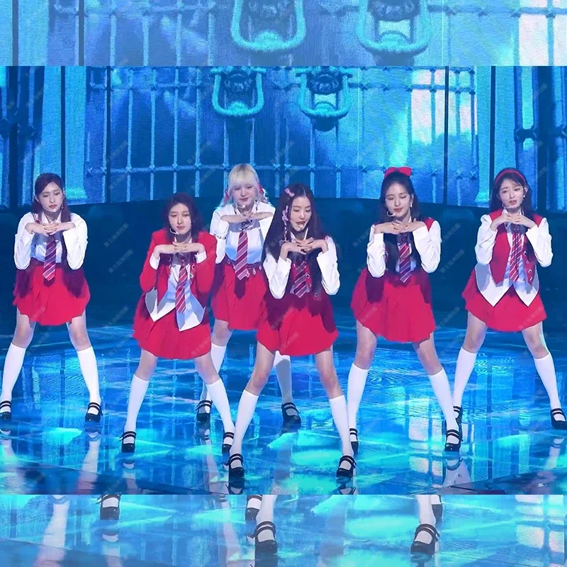 Kpop 여성 한국 패션 댄서 의상 흰색 셔츠 탑 짧은 치마 슬링 드레스 그룹 복장 재즈 착용 축제 무대 의상