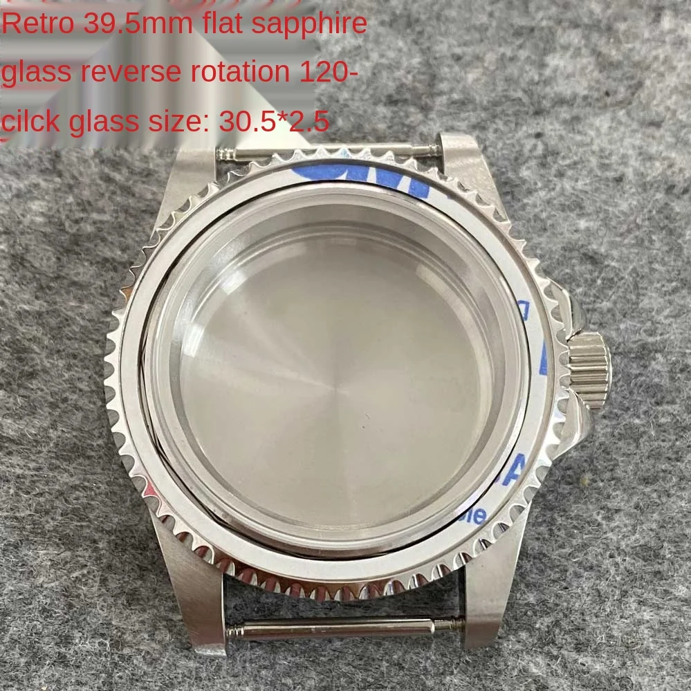 39.5mm Stainless Steel Watch Case with Retro Flat Mirror Sapphire Glass Fit NH35/36 Movement Rotated Counterclockwise120 Click